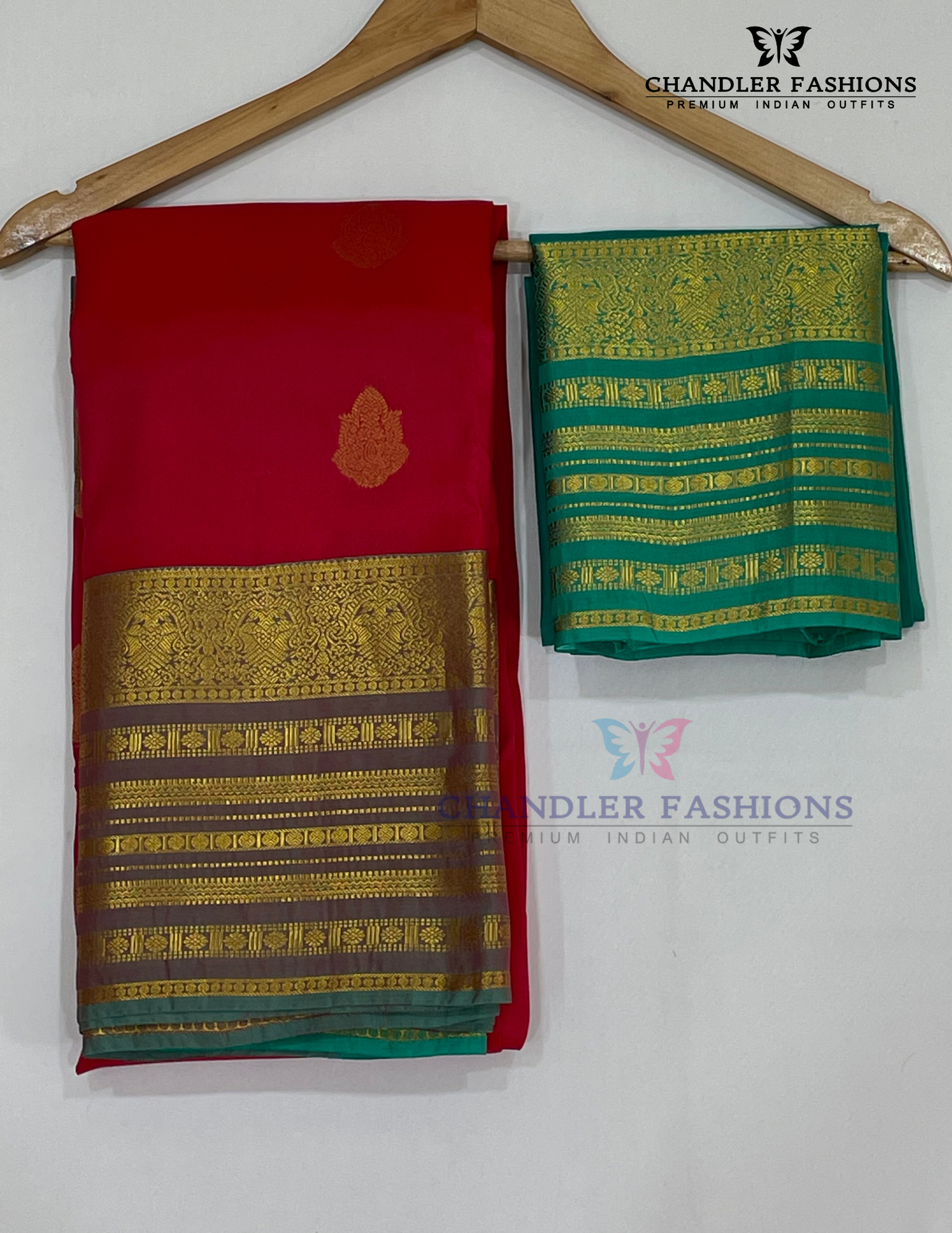 Red Color Pure Kanchi Silk With Gold Zari Work Saree In USA