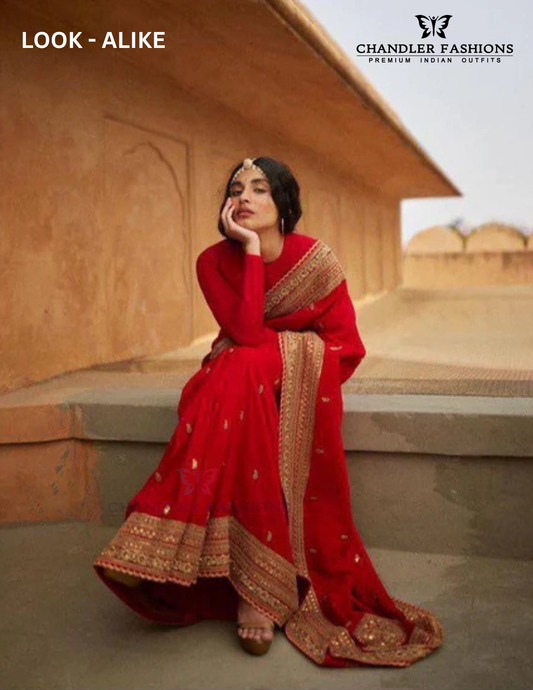 Attractive Red Color Designer Party Wear Georgette Embroidery Work Sequins Saree For Women