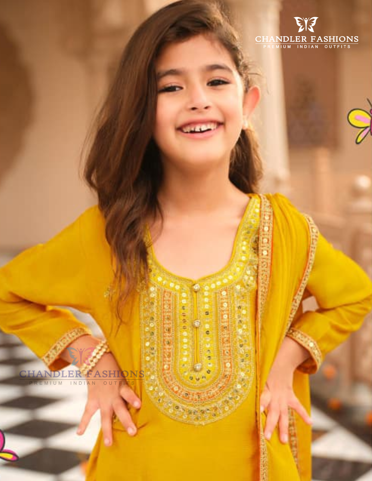 Yellow Color Chinon With Embroidery Work Kurtis Suits In Mesa