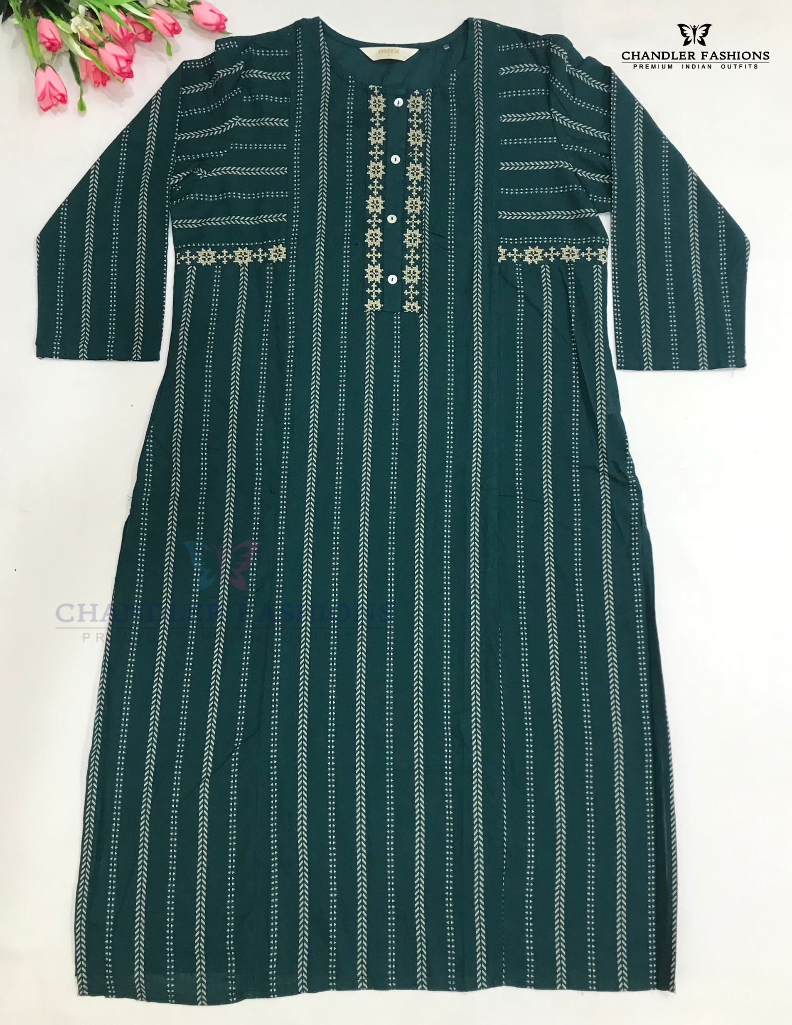 Attarctive Teal Green Color Poly Cotton With Self Design Kurti For Women