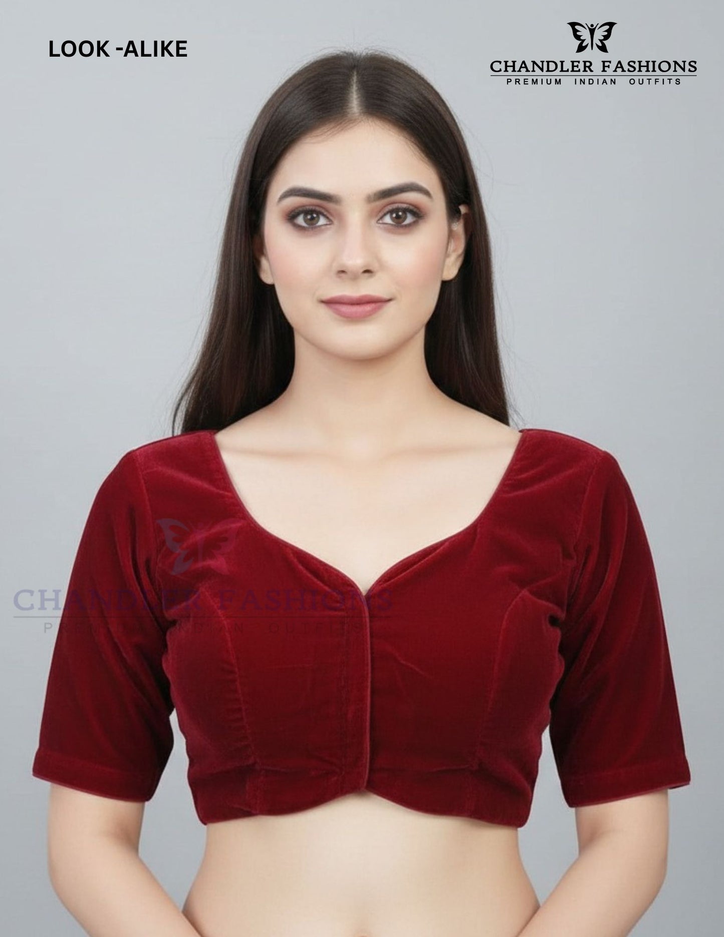 Beautiful Maroon Colored Velvet With Paan Neck Readymade Blouse For Women 