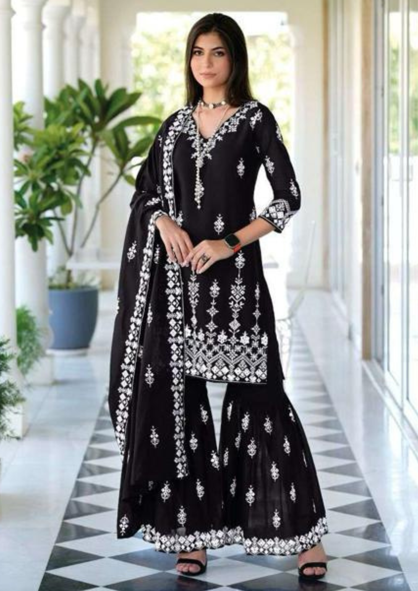 Lovely Black Color Fancy Embroidery Designer Kurti With MalMal Dupatta