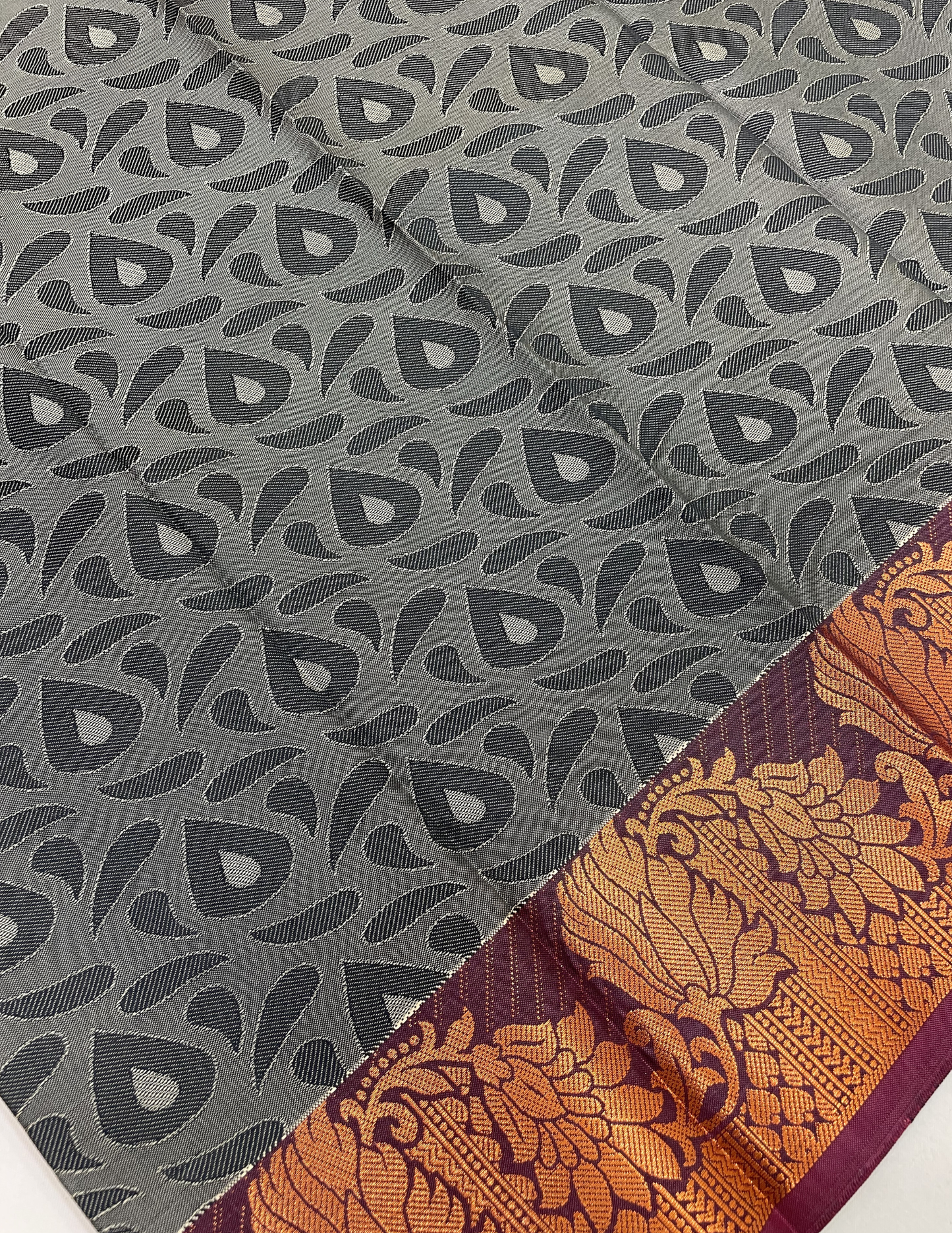 Gray Color With Maroon Color Golden Zari Border Art Silk Saree In Mesa