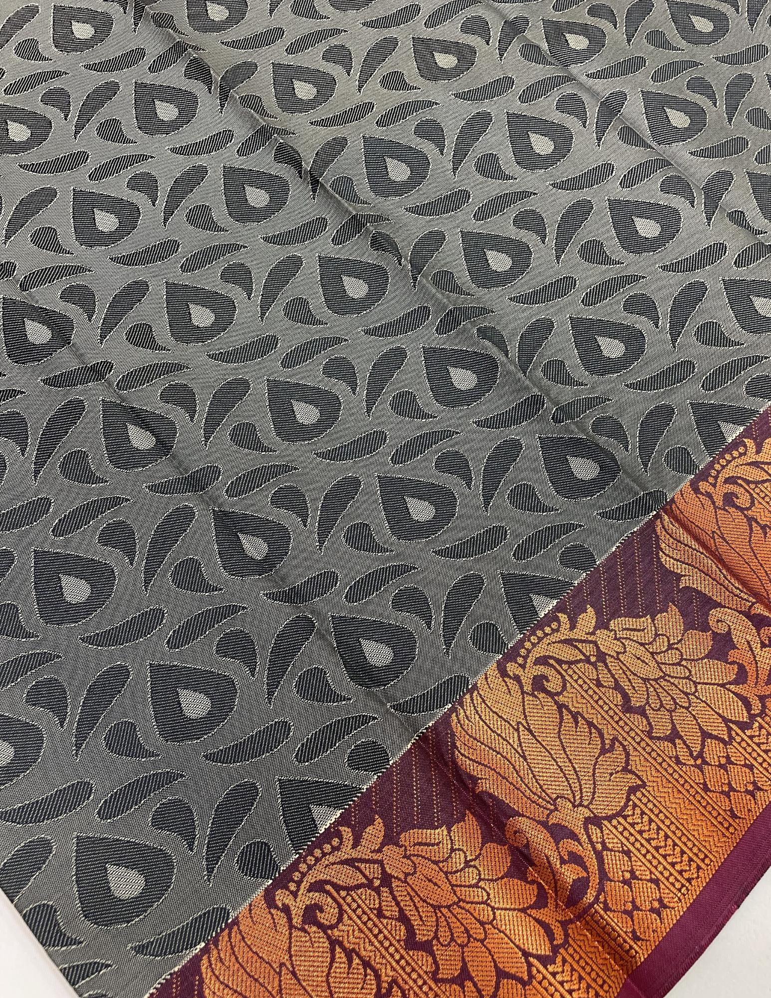 Gray Color With Maroon Color Golden Zari Border Art Silk Saree In Mesa