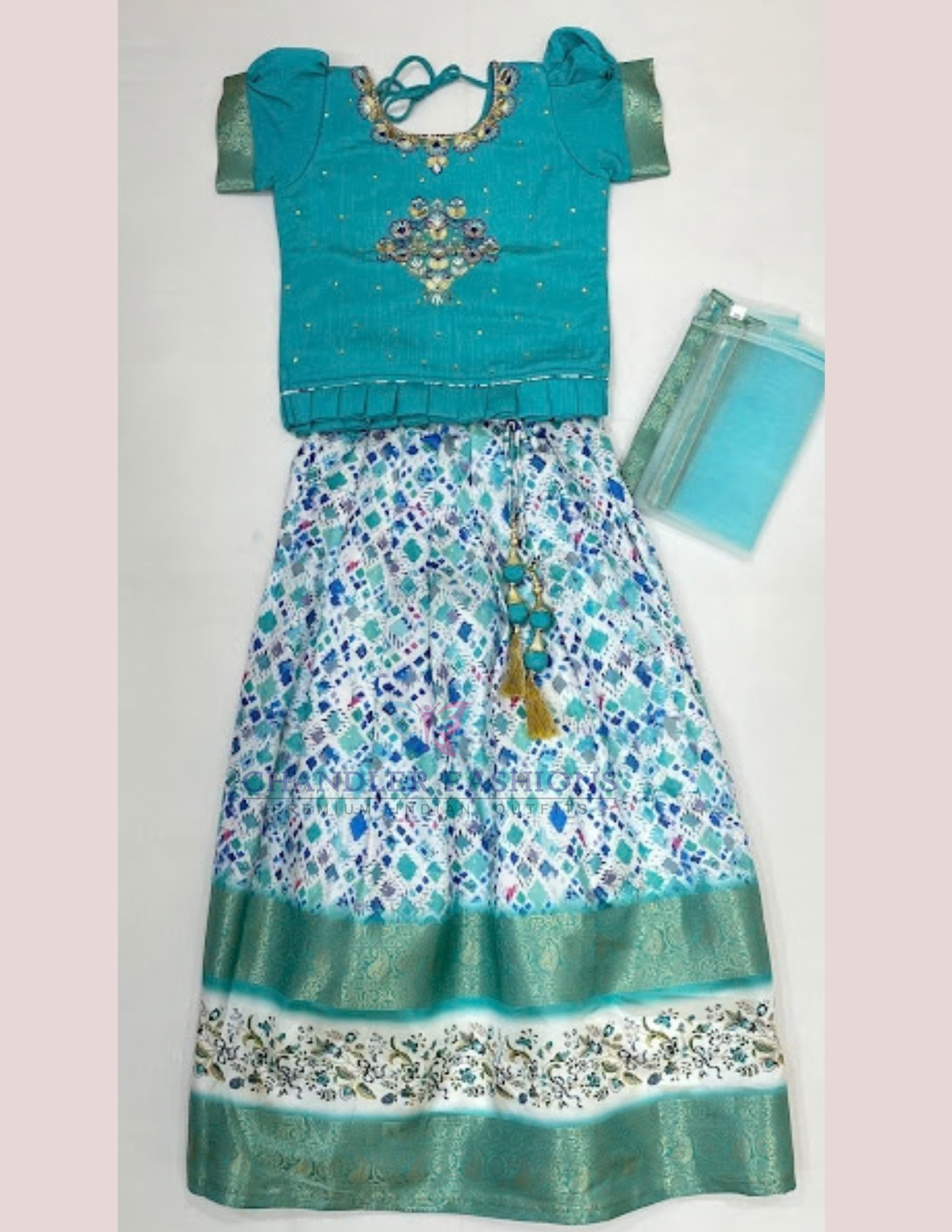 Attractive Sky Blue Color Soft Silk Choli Sets Embroidery With Stone Work For Girls
