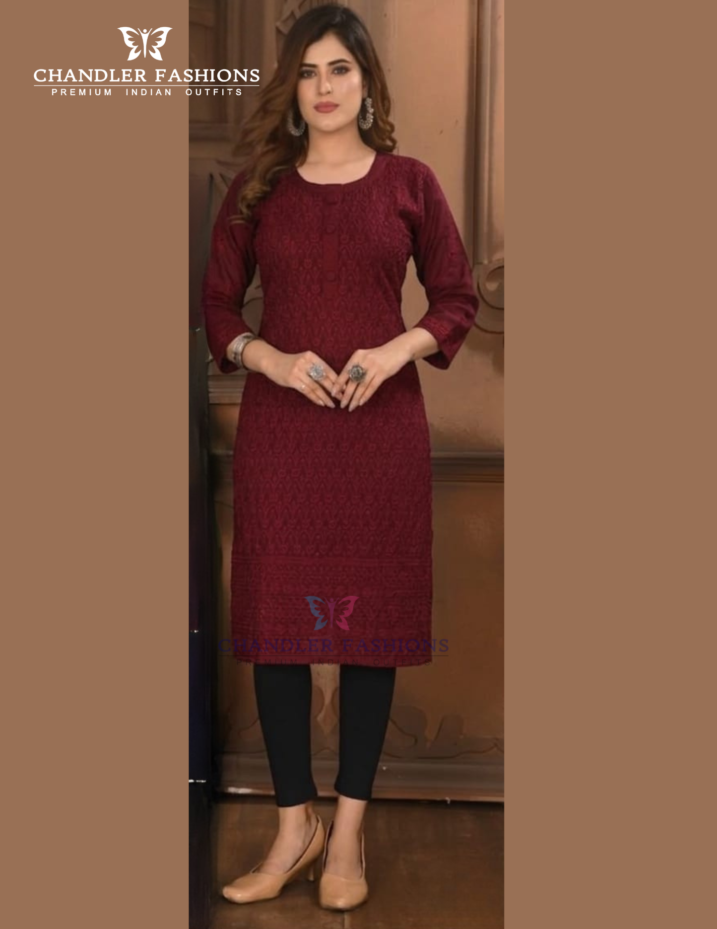 Attractive Maroon Color Rayon With Chikankari Work Kurti For Women