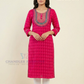 Dazzling Pink Color Embroidery With Printed Work Rayon Kurti