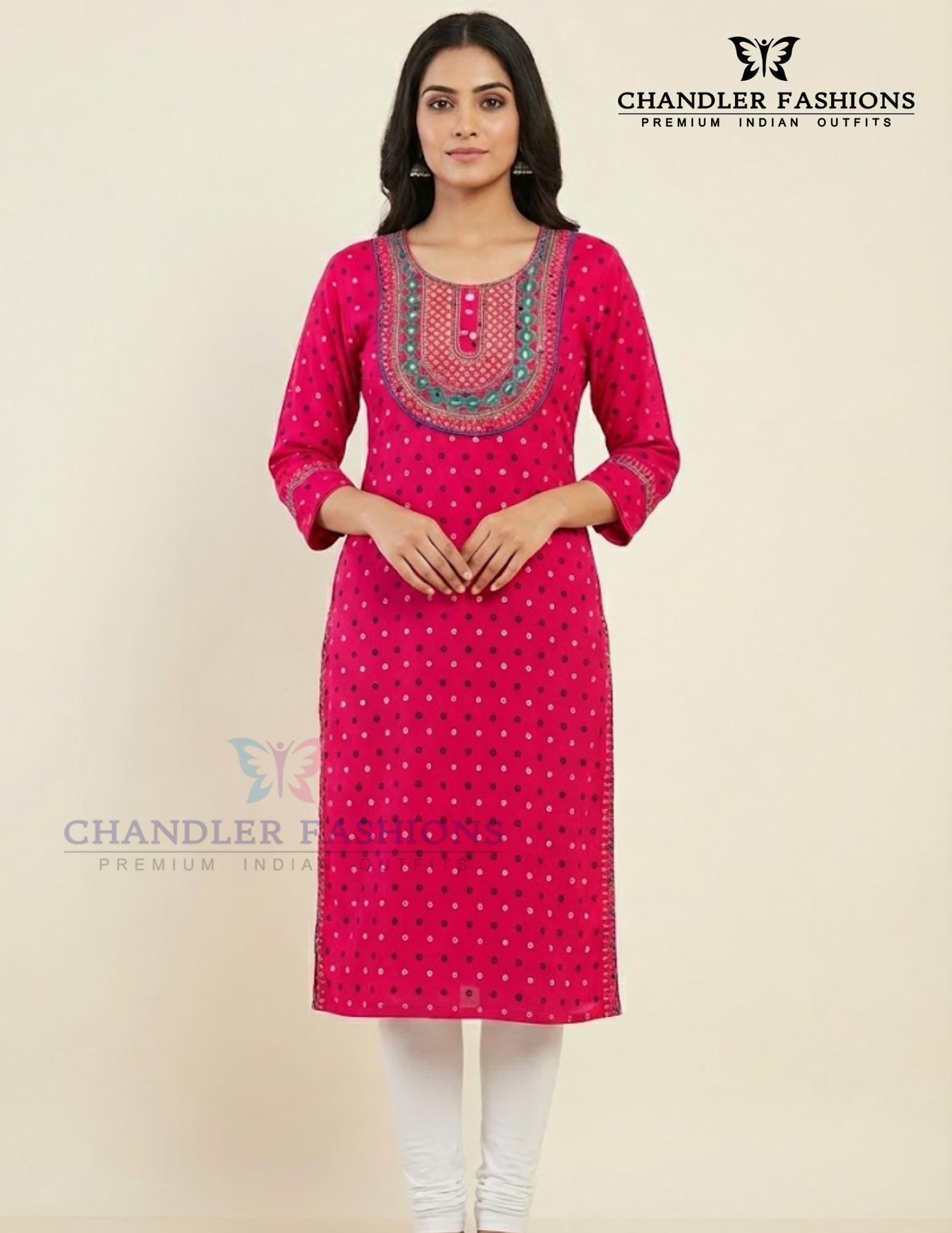 Dazzling Pink Color Embroidery With Printed Work Rayon Kurti