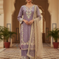 Pretty Lavender Color Embroidery And Sequins Work With Palazzo Suits For Women