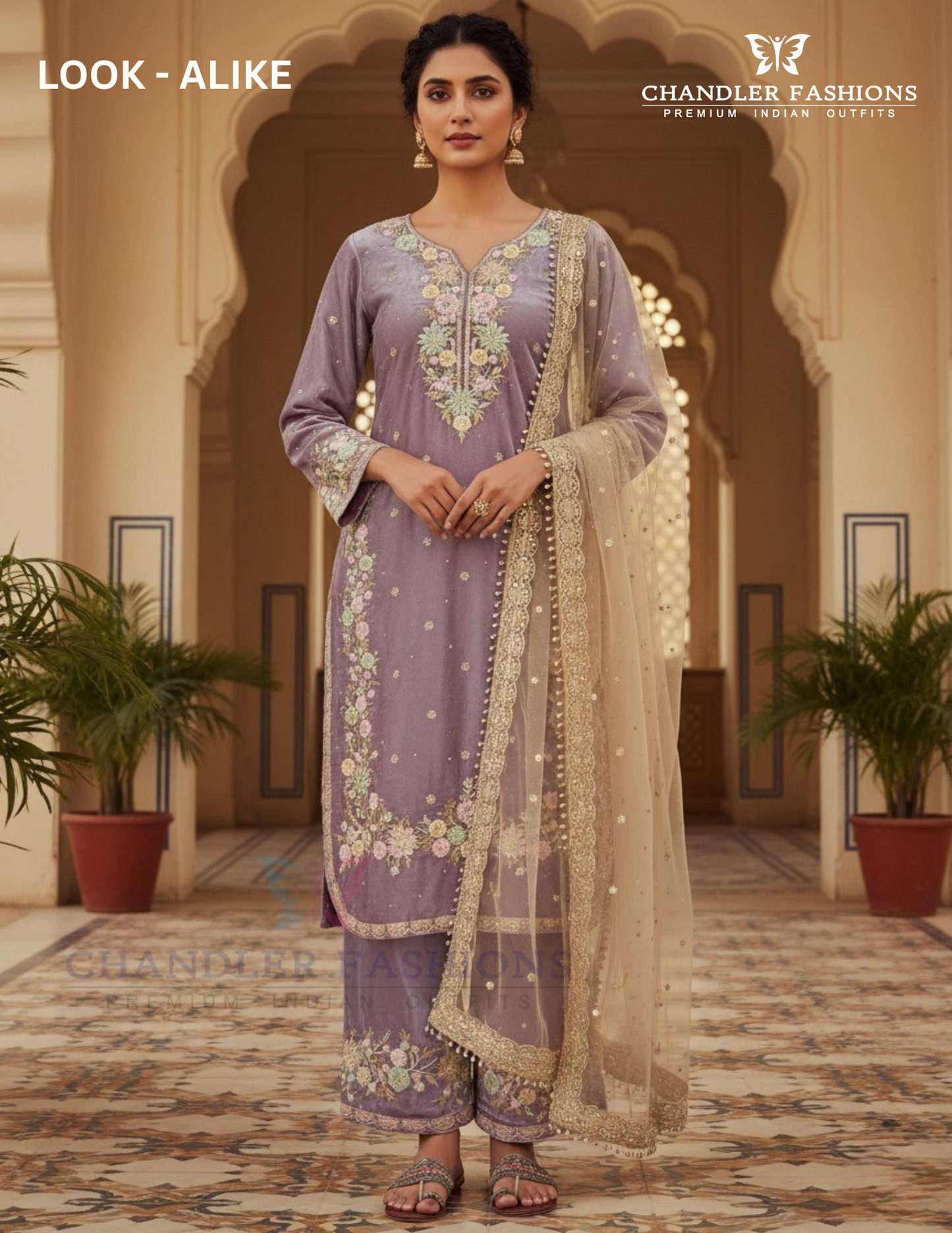 Pretty Lavender Color Embroidery And Sequins Work With Palazzo Suits For Women