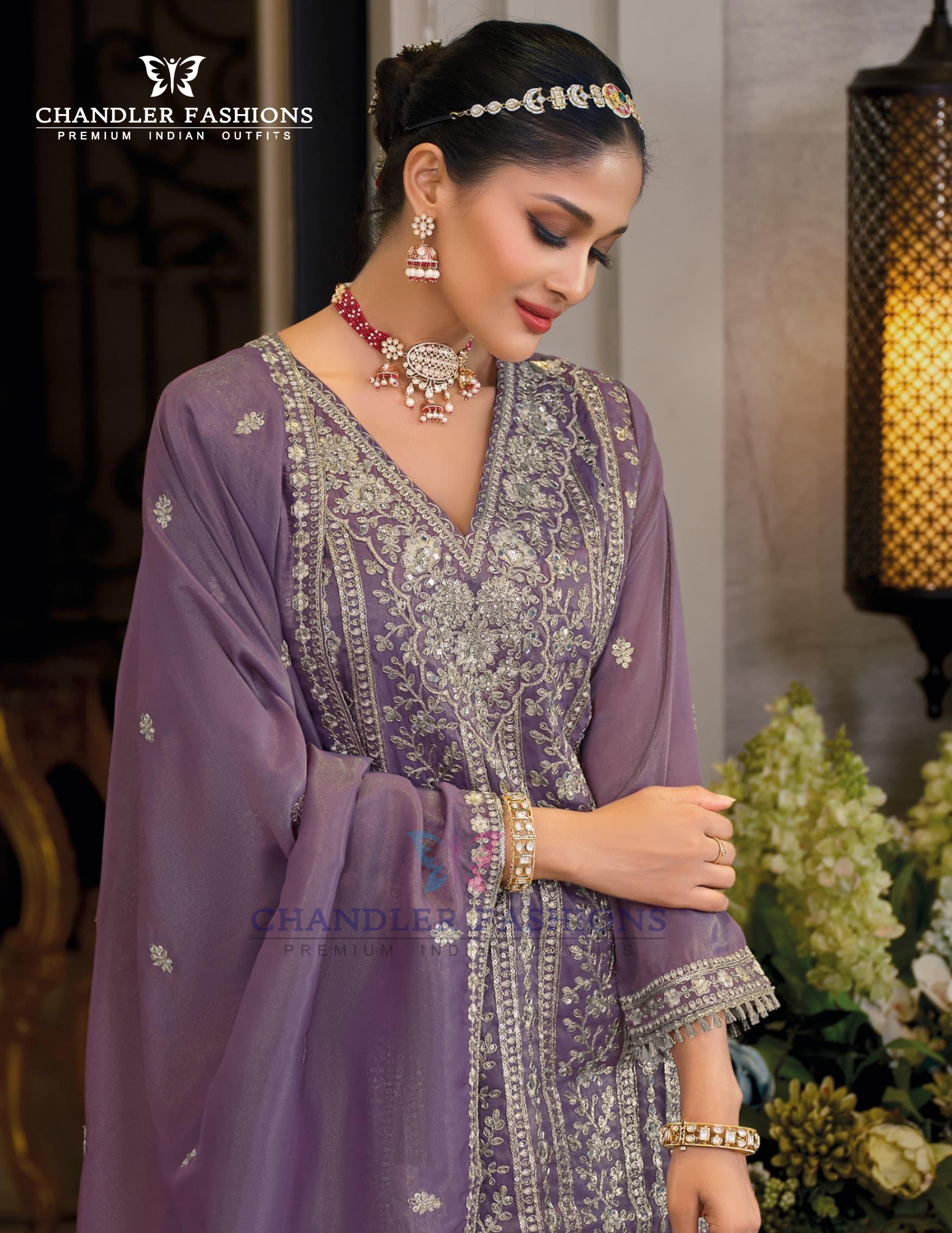 Purple Color Shimmer With Embroidery Work Palazzo Suits And Dupatta In Chandler