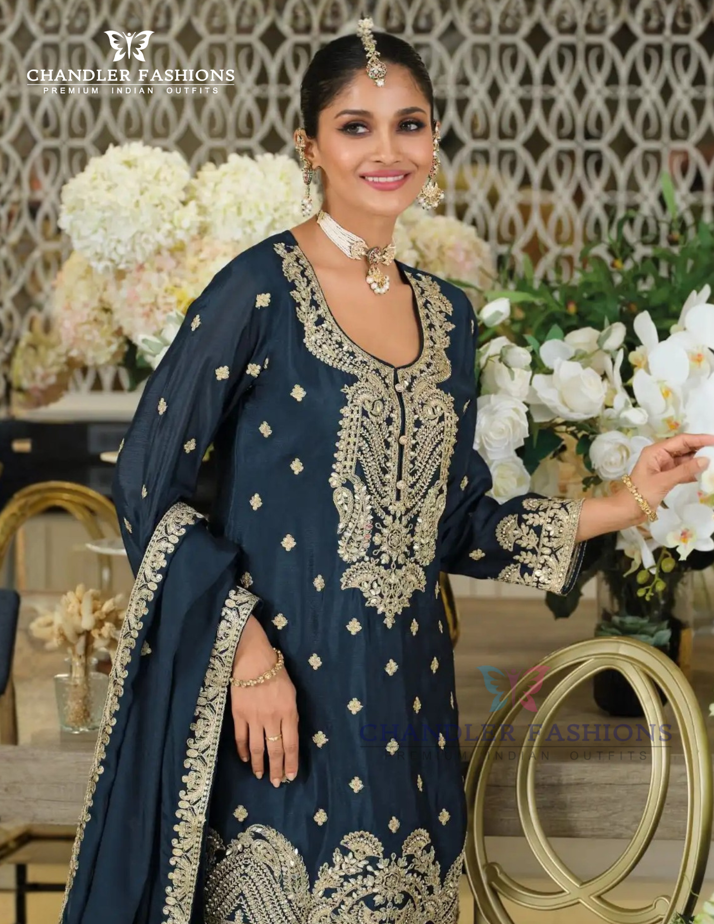 Teal Green Color Chinon Silk Sequins And Embroidery Work Palazzo Suits In USA