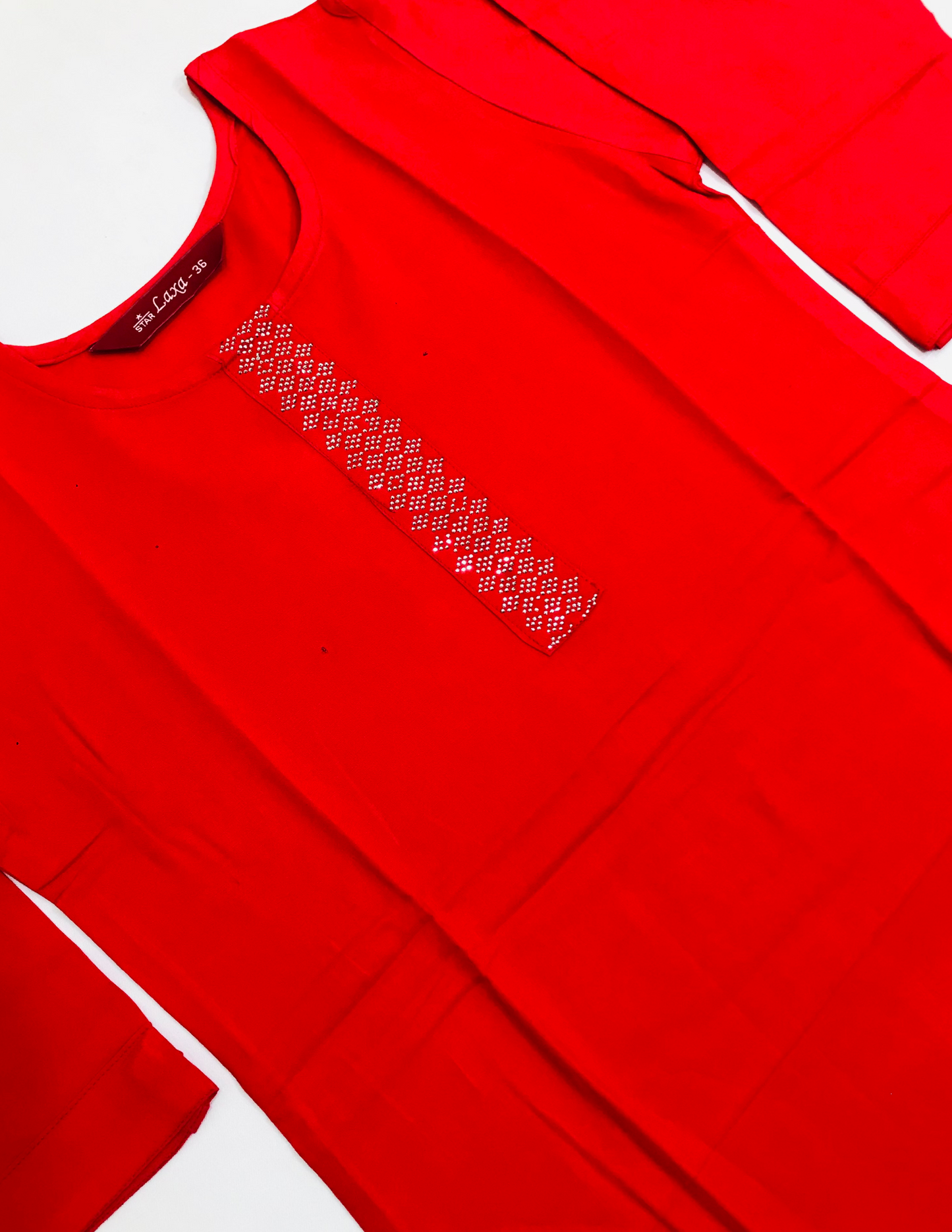 Delightful Red Color Rayon Stone Work Kurti In USA