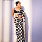 Black And White Colored Soft Georgette Checked Design Sequins Designer Saree Near Me