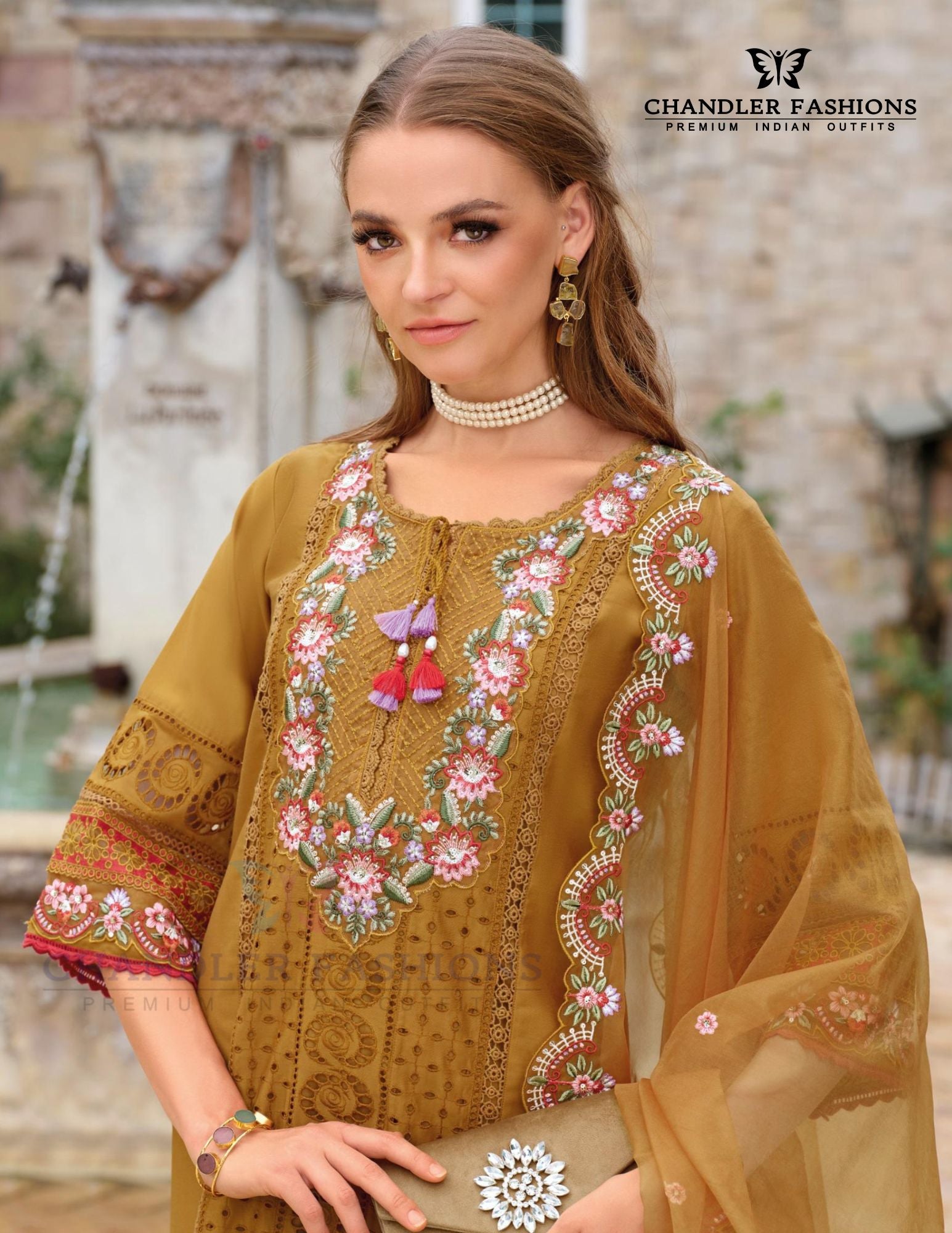 Mustard Yellow Color Organza With Embroidery Work Salwar Suits Near Me