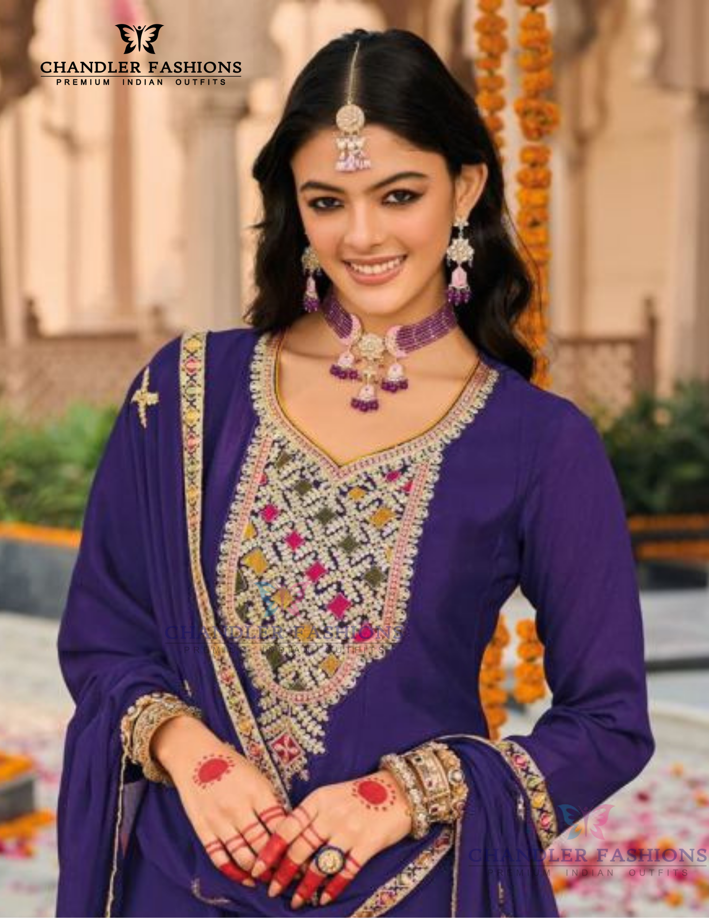 Dark Violet Color Heavy Chinon With Embroidery Work Kurti Suits Near Me