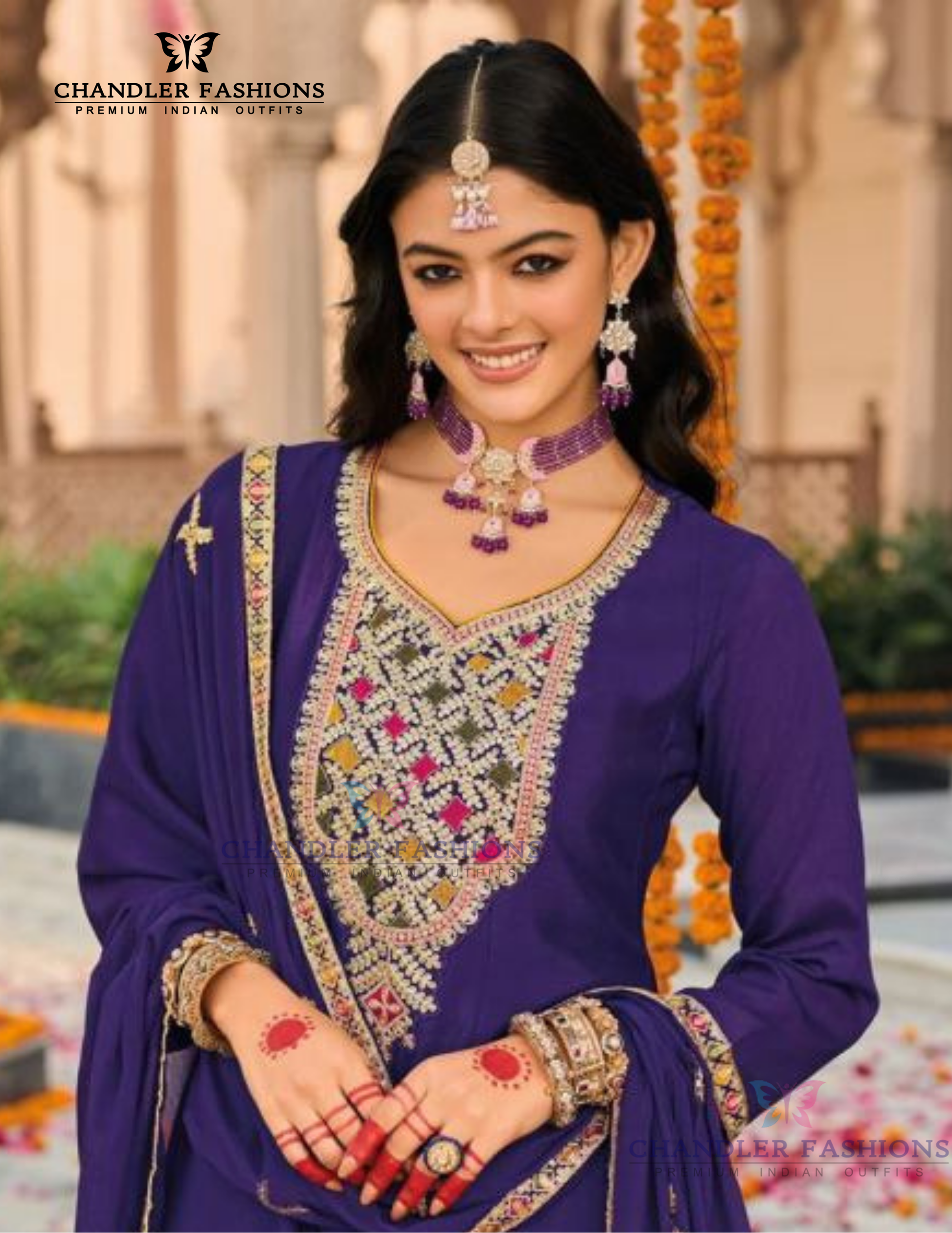 Dark Violet Color Heavy Chinon With Embroidery Work Kurti Suits Near Me
