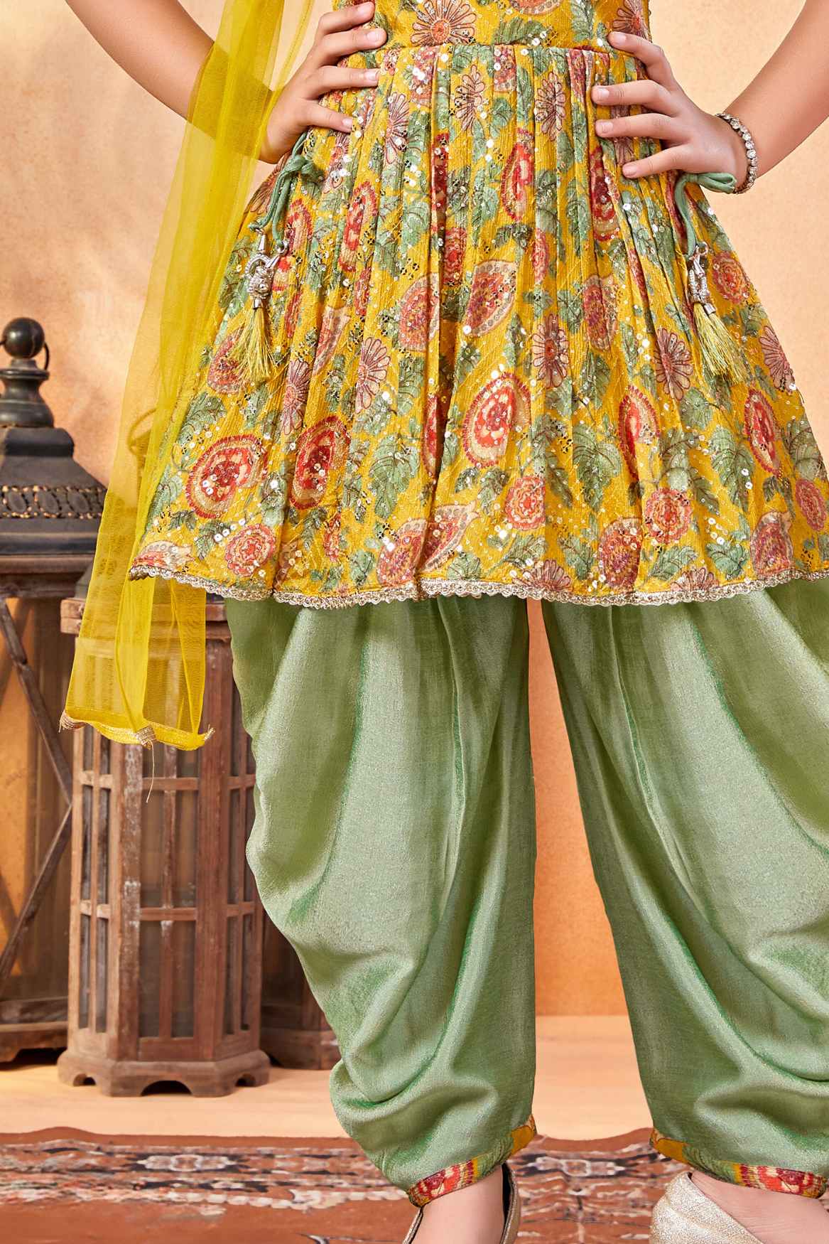 Beautiful Yellow Color Floral Sleeveless Kurti With Dhoti Pants in Chandler