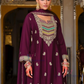 Stunning Wine Color Heavy Chinon With Embroidery Work Palazzo Suits Near Me