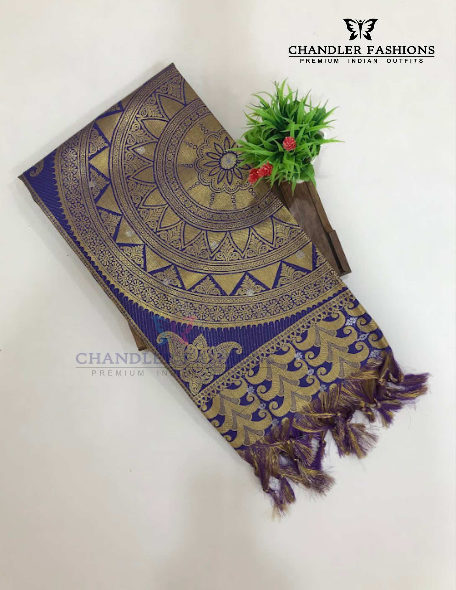Violet Color Silk Shawl With Golden Zari Work (Ponnadai) For Guest Near Me