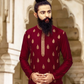 Delightful Maroon Color Slub Silk Thread Embroidery Work Men's Kurta Set Near Me