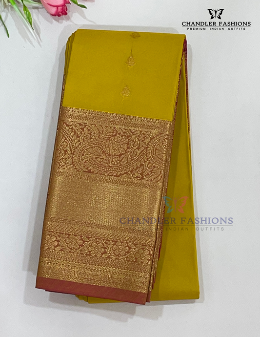 Attractive Yellow Color Pure Kanchi Silk With Gold Zari Work Saree For Women