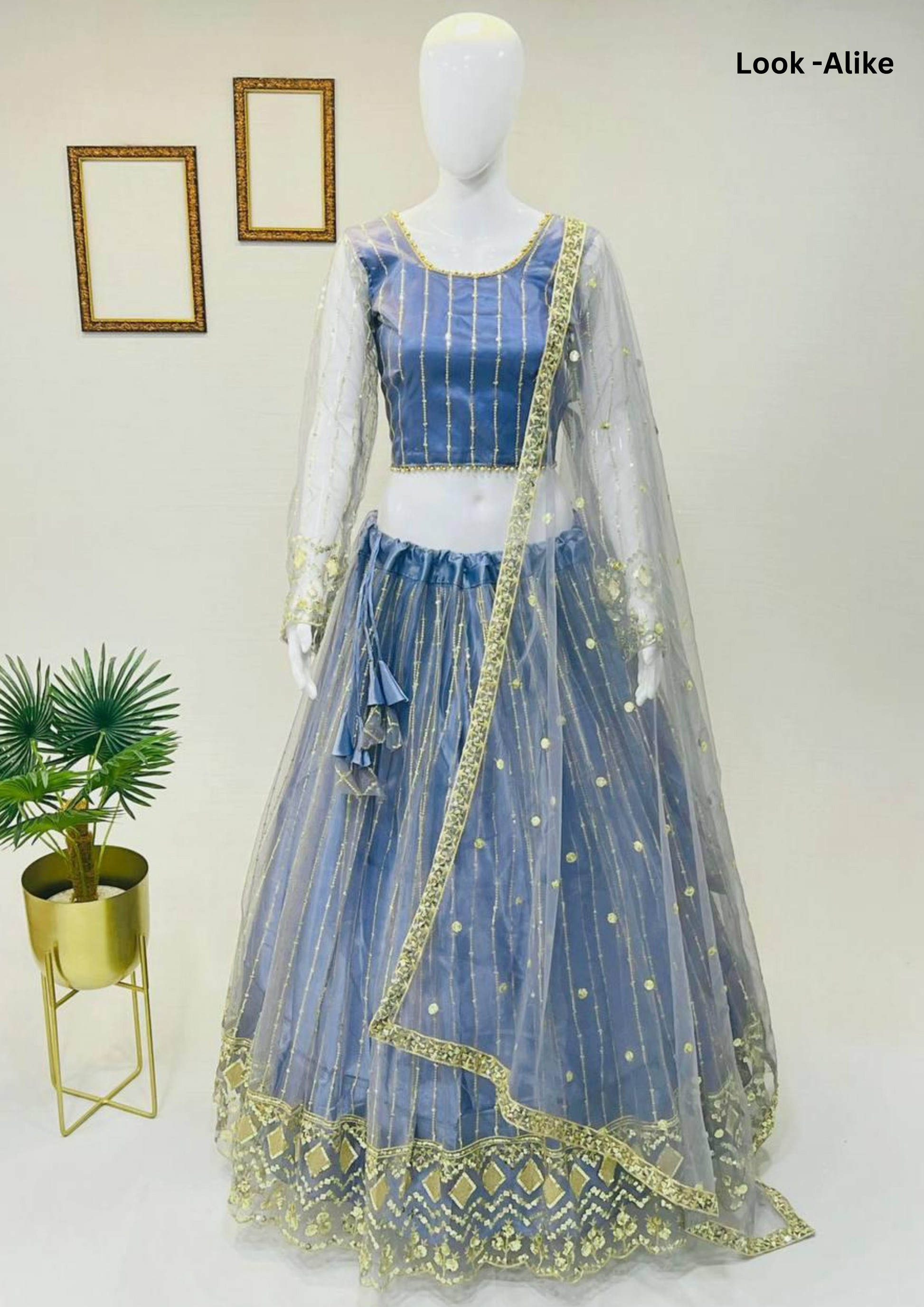 Charming Light Blue Color Heavy Soft Net Embroidered Lehenga Choli For Women