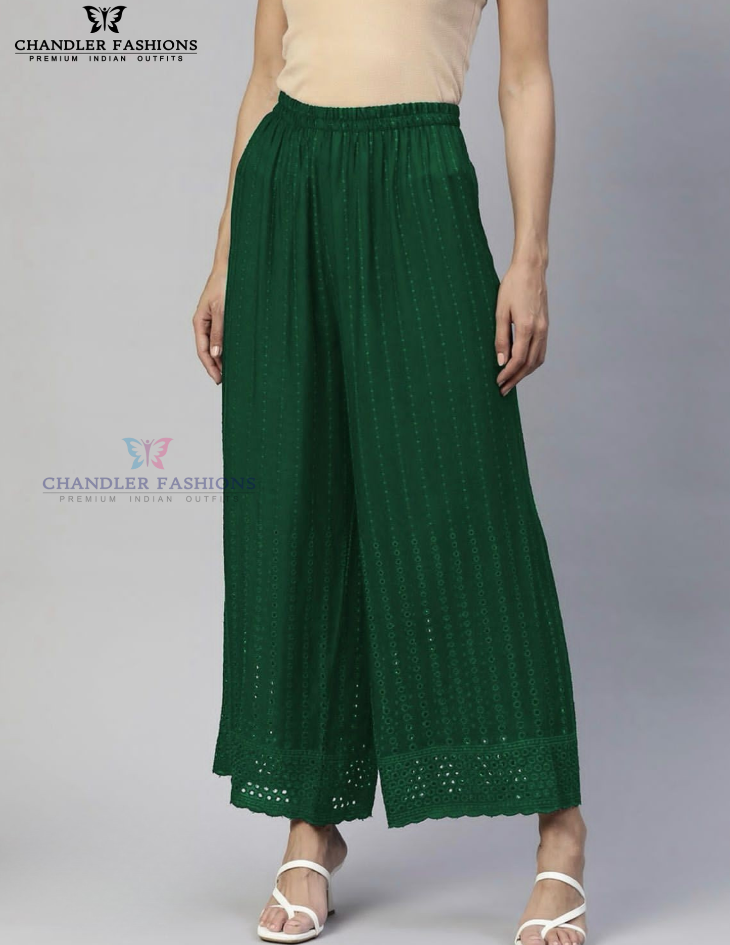 Captivating Green Color Rayon With Chikankari Work Palazzo Pant For Women