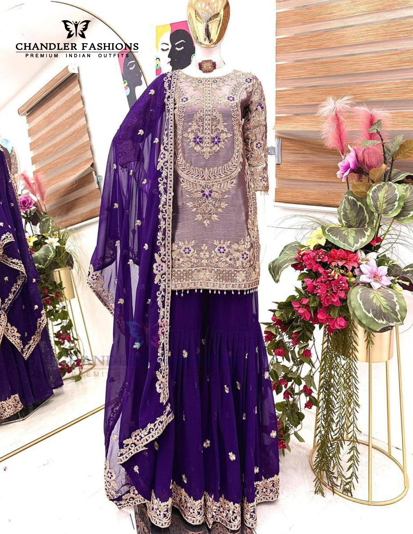 Purple Color Crazy Silk Embroidery Sequins Work Palazzo Suits In Surprise