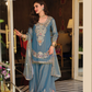 Charming Teal Blue Color  Embroidery Work Palazzo Suits And Dupatta