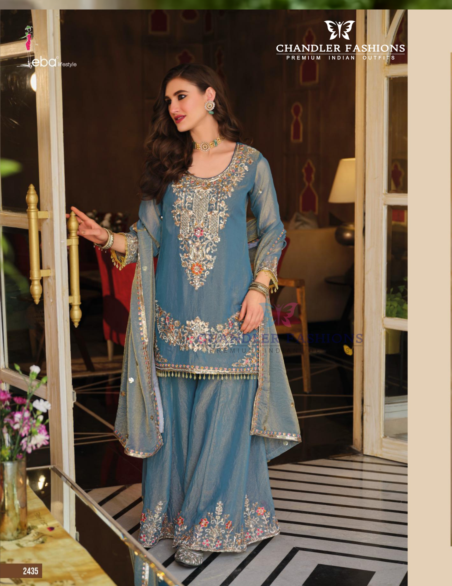 Charming Teal Blue Color  Embroidery Work Palazzo Suits And Dupatta