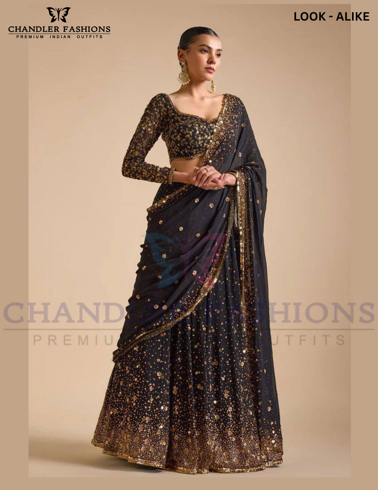 Elegant Black Color Georgette With Hand Diamond Sequins Work Wedding Lehenga Choli For Women