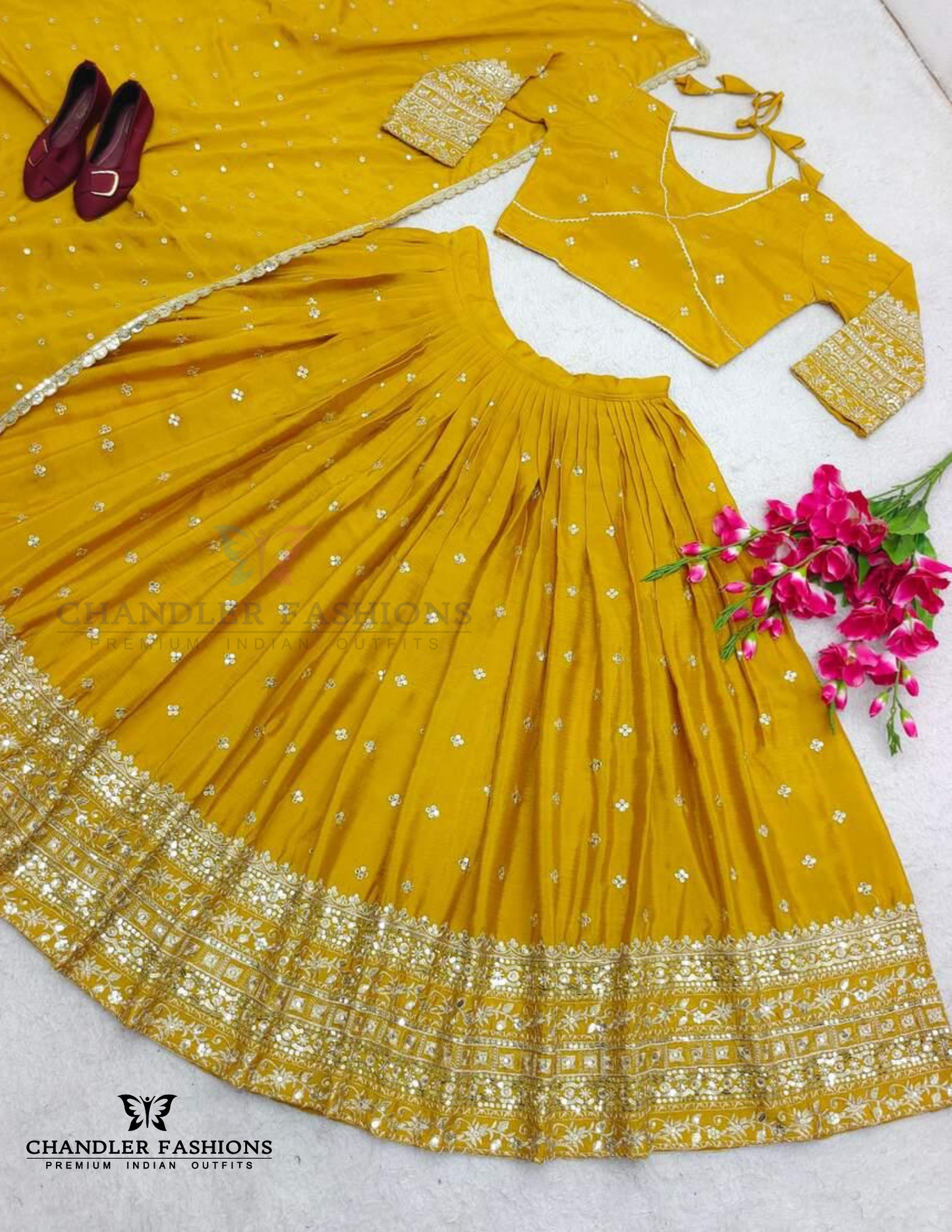 Attractive Yellow Color Embroidery Work Lehenga Choli For Women