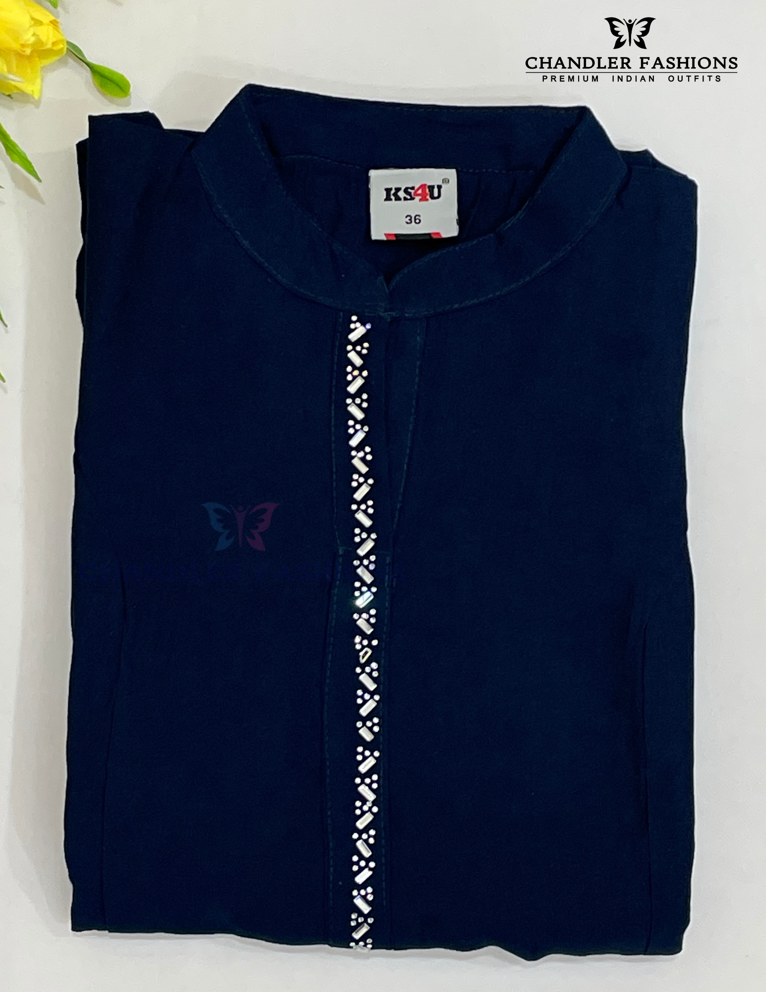 Navy Blue Color Rayon Kurti With Stone Work Near Me