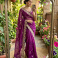 Alluring Purple Color Satin With Embroidery And Sequins Work Saree For Women