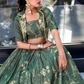 Green Color Tussar Silk With Floral Print Lehenga Choli  For Women In USA