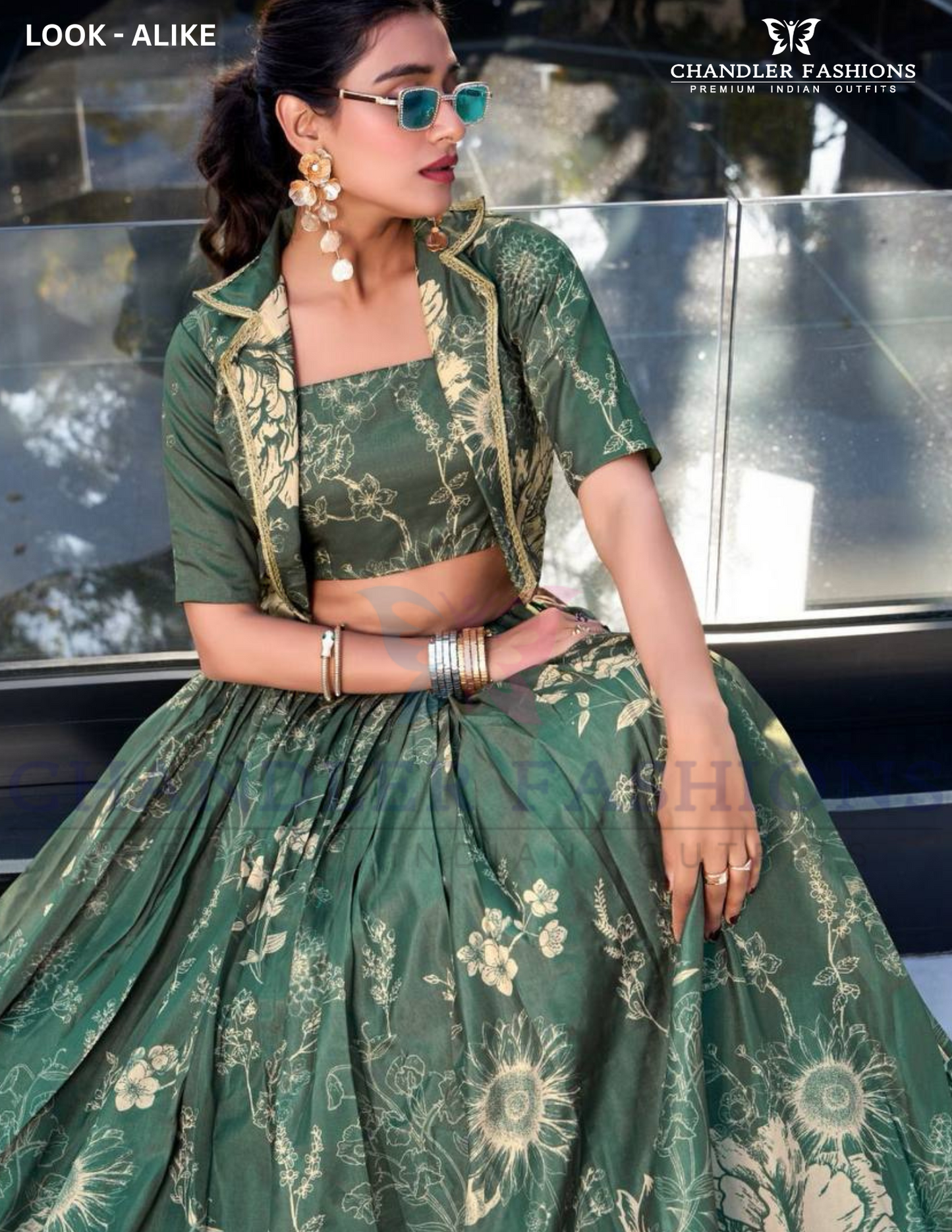 Green Color Tussar Silk With Floral Print Lehenga Choli  For Women In USA
