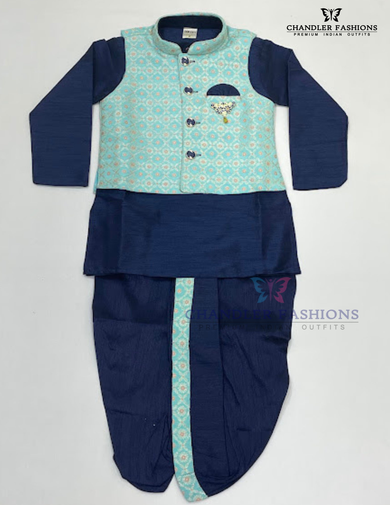 Blue Color Silk Cotton Kurta  With Pajama Pant And Dhoti Style Pant Near Me