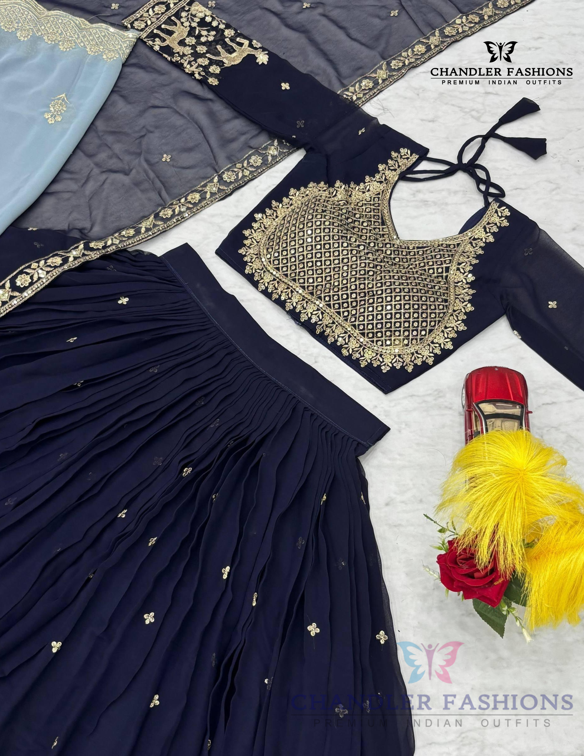 Alluring Dark Blue Color Georgette Lehenga Choli In USA