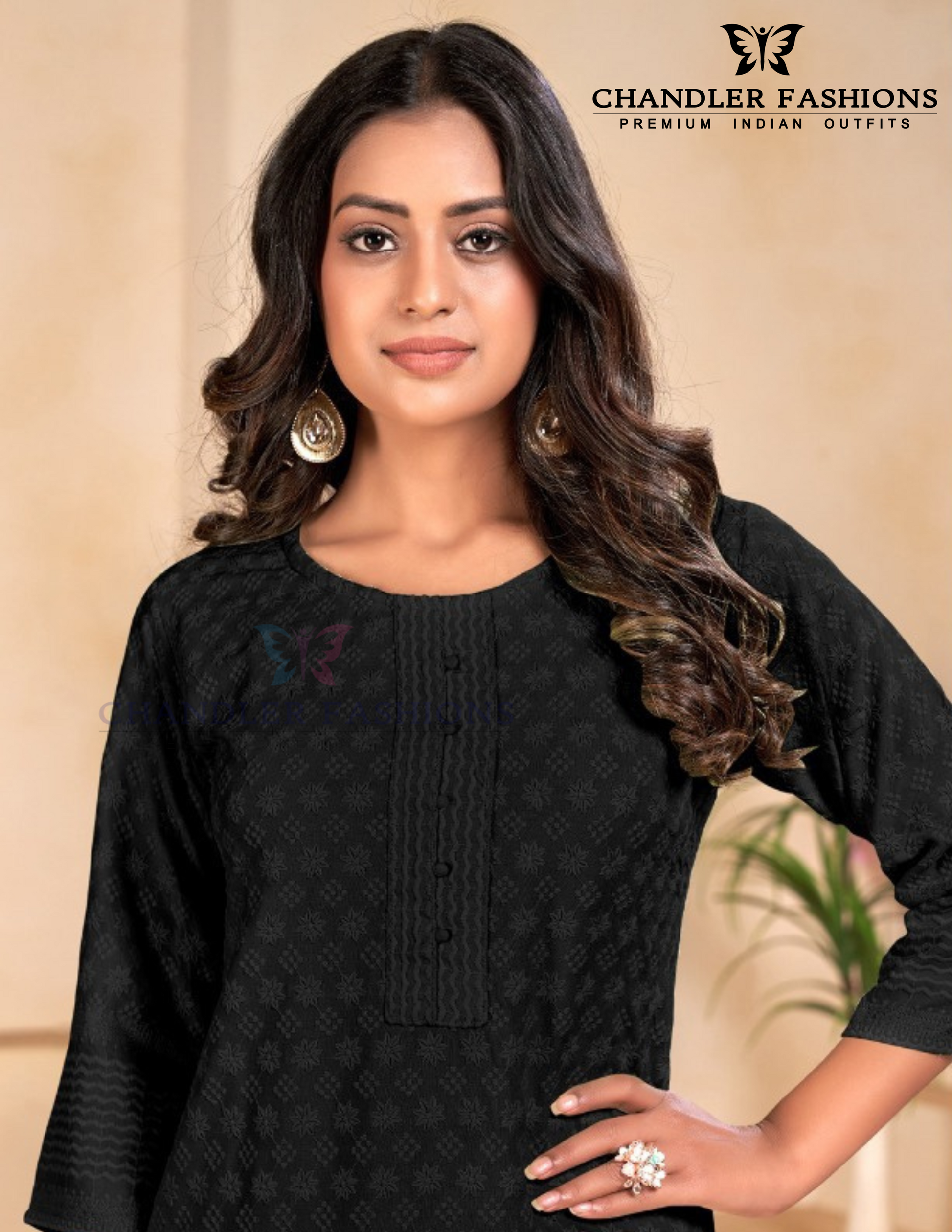 Black Rayon Chikankari Work Kurti For Women Near Me