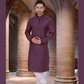 Pretty Purple Color Poly Cotton Lace Embroidery Work Kurta Pajama Set For Men