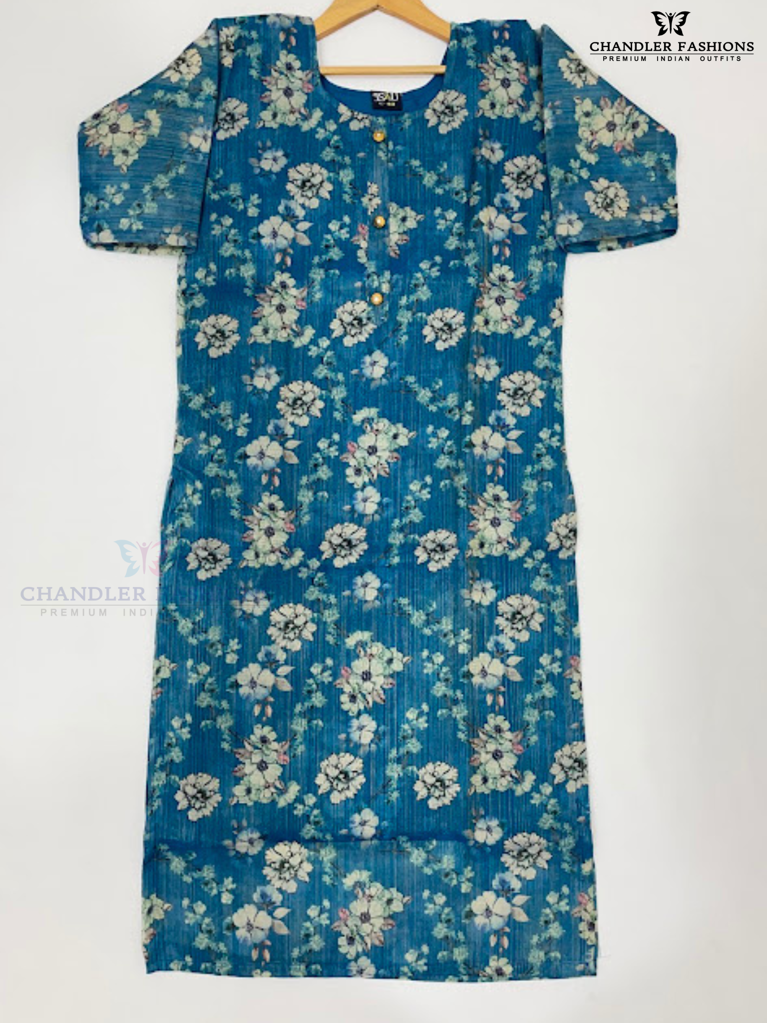 Charming Blue Color Tissue Silk With Floral Design Work Kurti Near Me