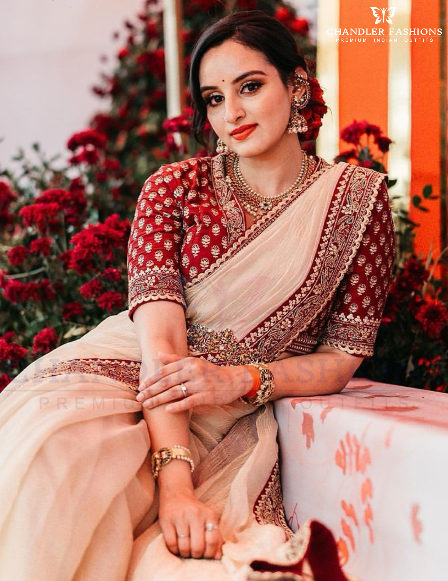 Attractive Cream Color Banarasi Crush Saree in Mesa