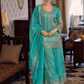 Gorgeous Teal Green Color Shimmer Palazzo Suits With Embroidery Work For Women