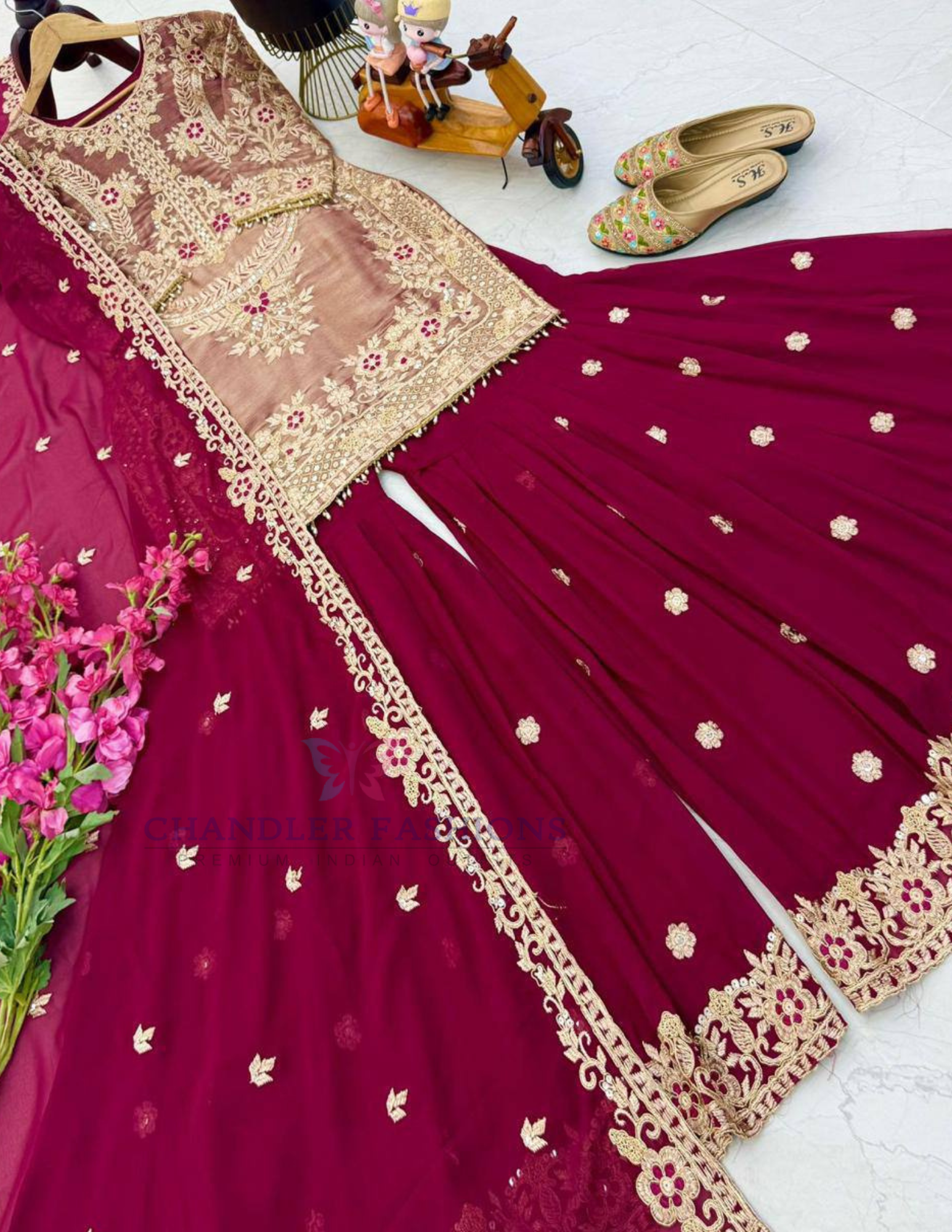 Maroon Color Crazy Silk Embroidery Sequins Work Palazzo Suits In Mesa