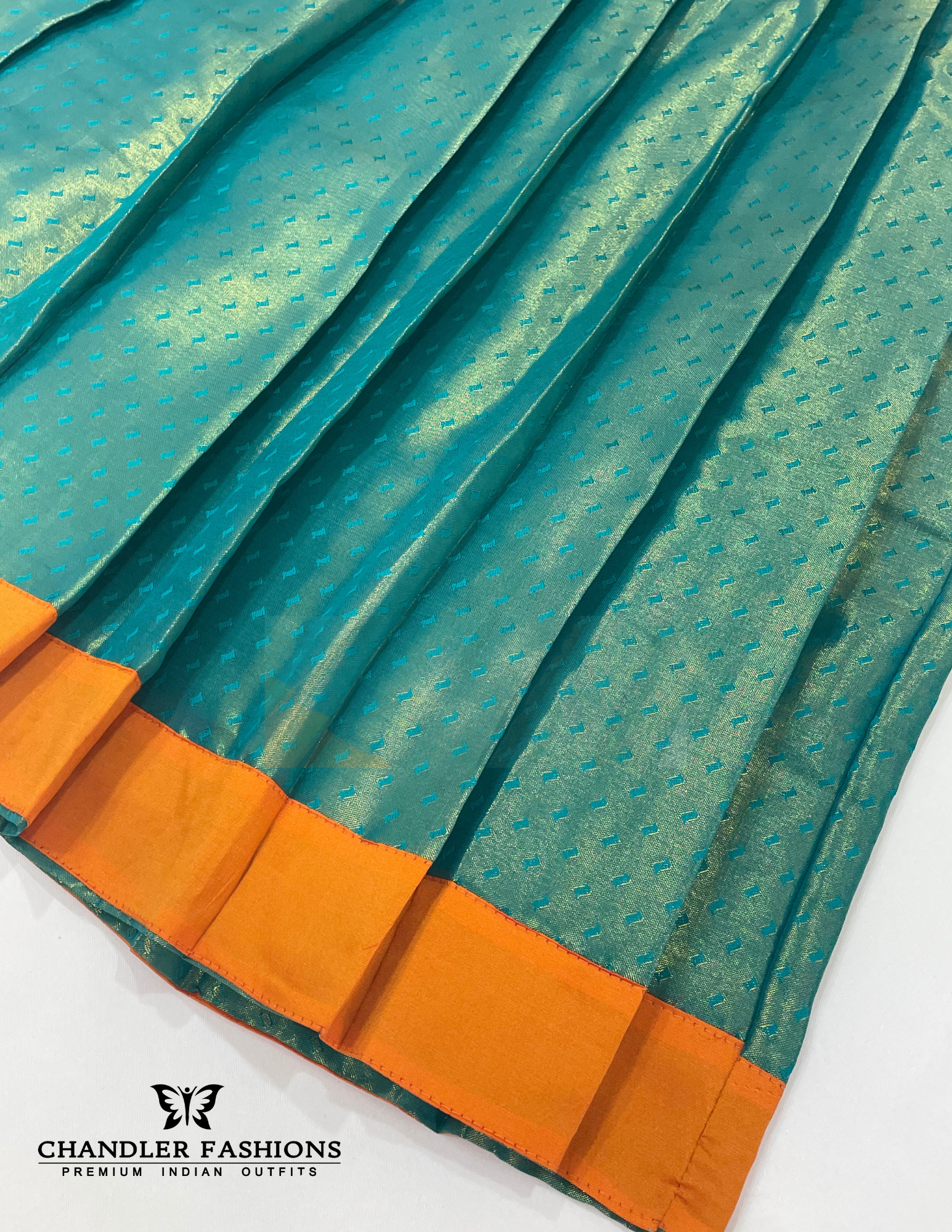 Orange And Green Colored Silk Langa Sets In Surprise