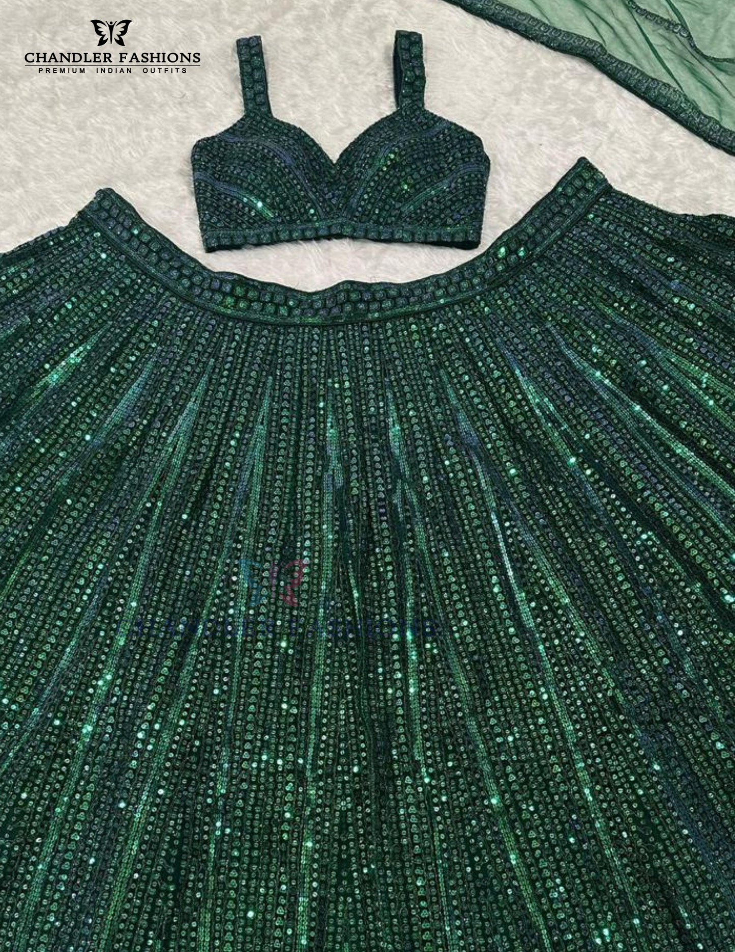 Green Color Rainbow Sequins And Dori Work Lehenga In Chandler