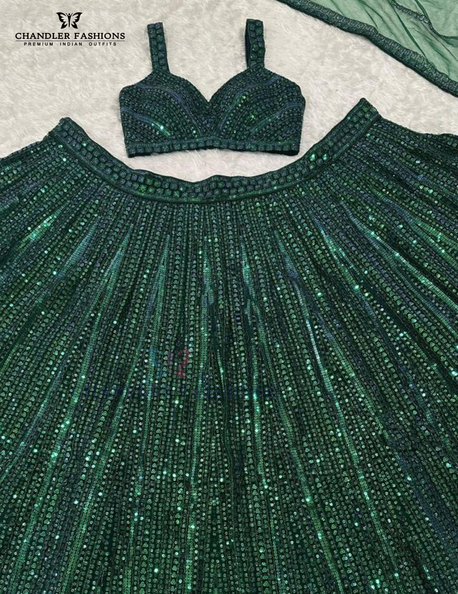 Green Color Rainbow Sequins And Dori Work Lehenga In Chandler