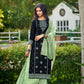 Dazzling Navy Blue Color Foil Prints With Embroidery Work Kurti Pants & Dupatta