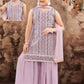  Pleasing Purple Colored Embroidery Coat Palazzo Pant With Dupatta Set For Kids